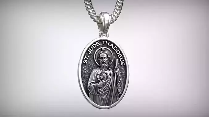 Saint Jude Thaddeus Oval Medallion Christian Pendant 