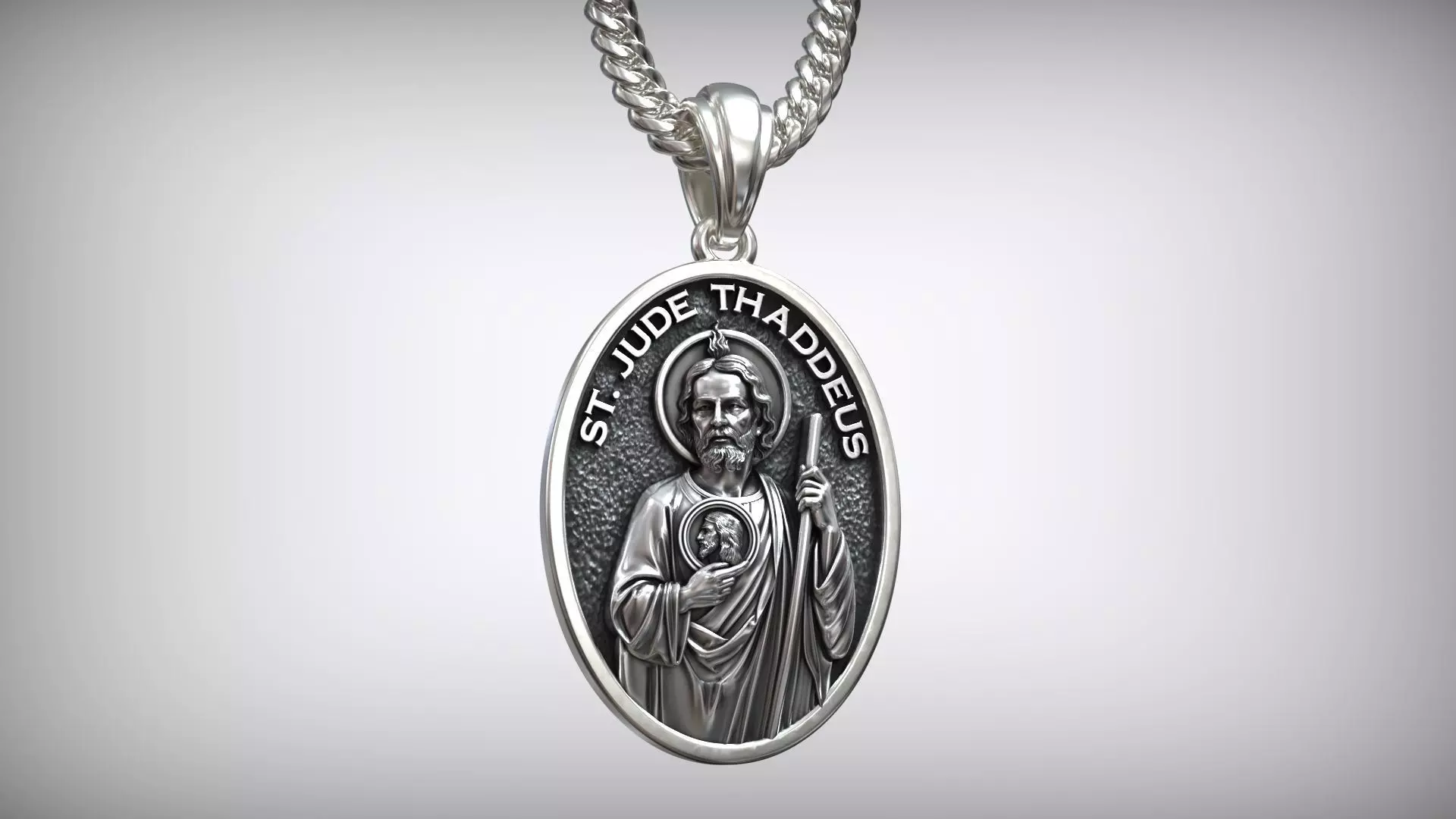 Saint Jude Thaddeus Oval Medallion Christian Pendant 3D print model