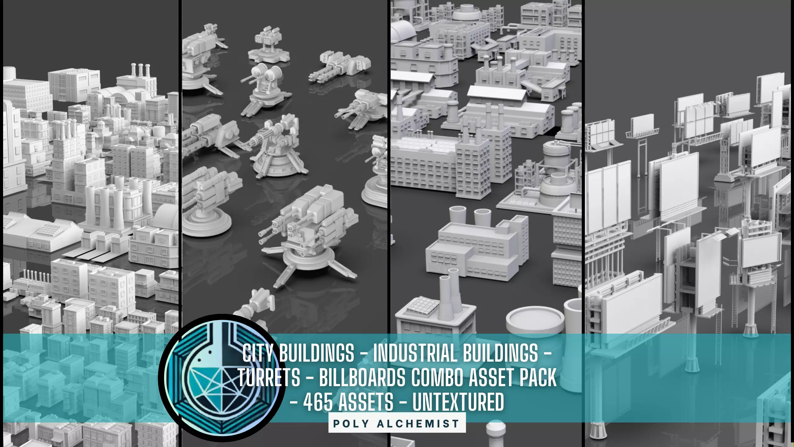 Buildings -Billboards -Turrets-465 Assets Combo Pack -Untextured Low-poly 3D model_0