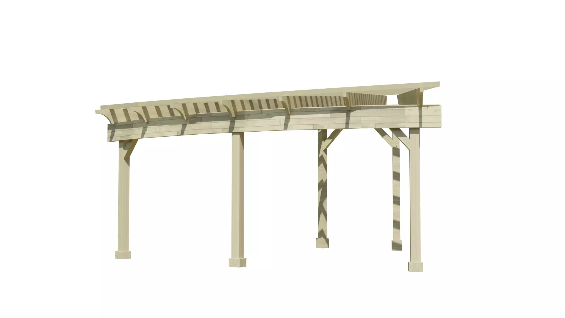 Curved Timber Pergola Pavilion Low-poly 3D model_5