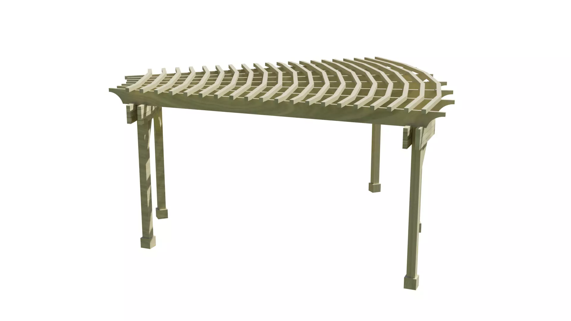 Curved Timber Pergola Pavilion Low-poly 3D model_3