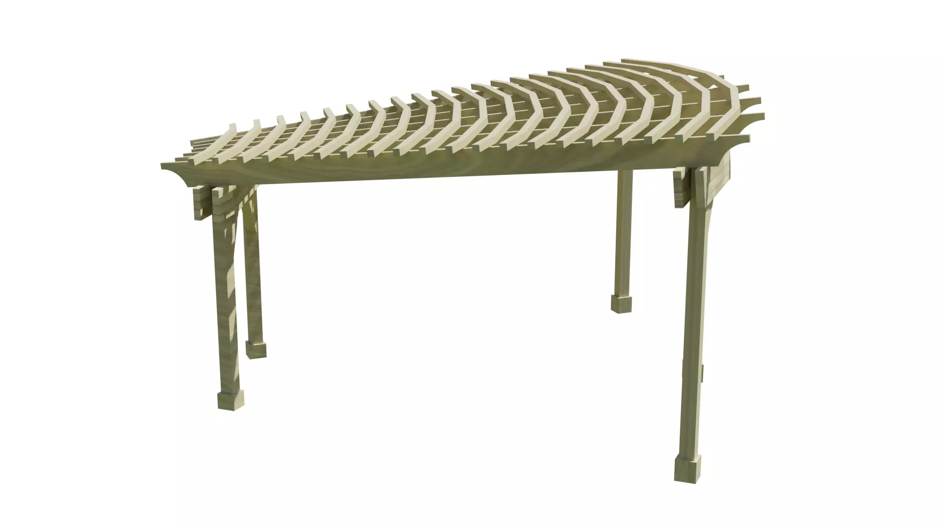 Curved Timber Pergola Pavilion Low-poly 3D model_12