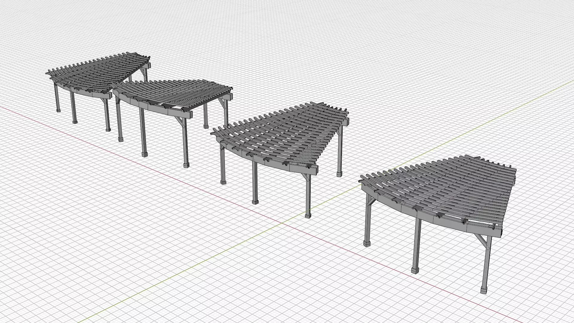 Curved Timber Pergola Pavilion Low-poly 3D model_14