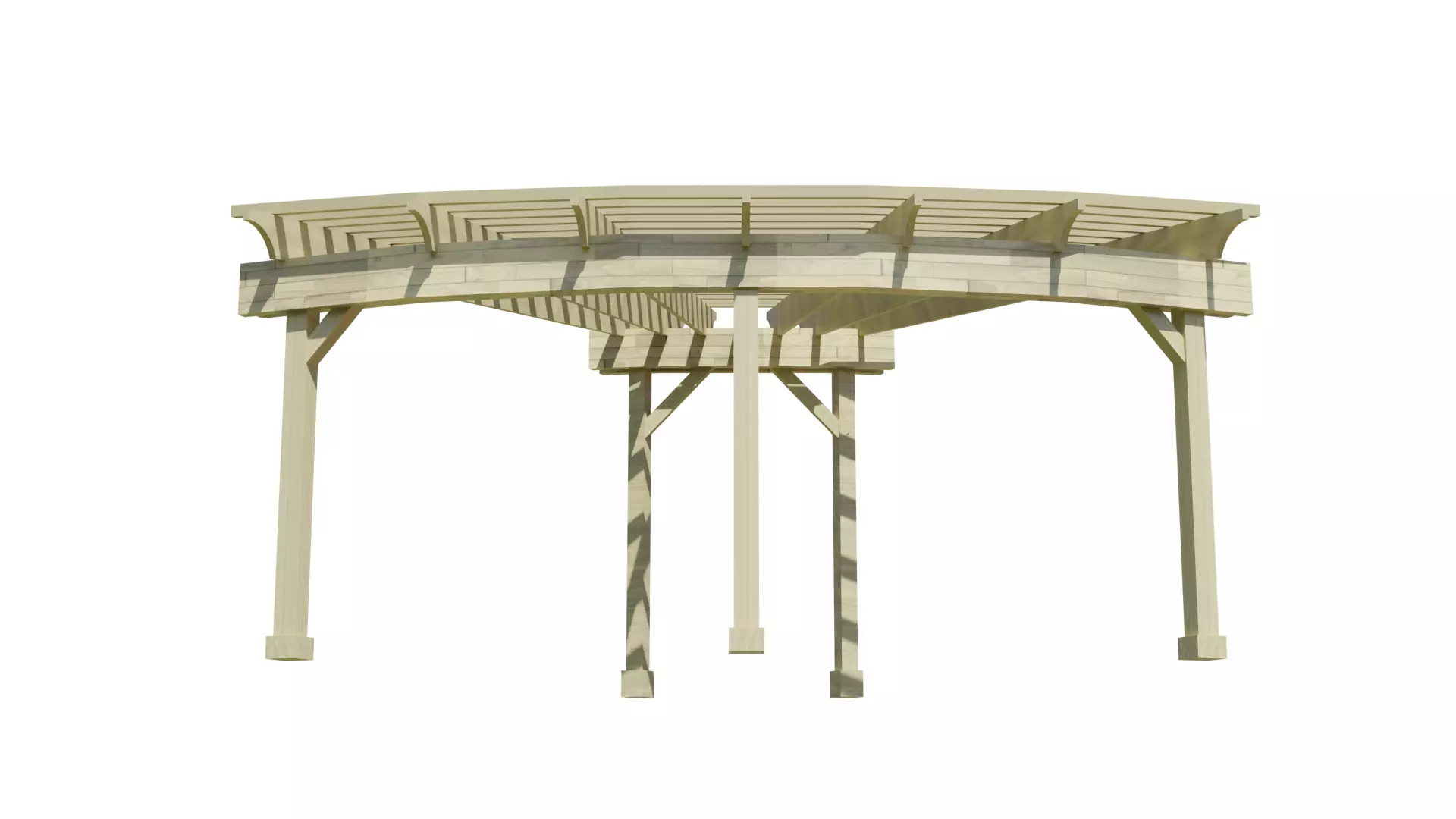 Curved Timber Pergola Pavilion Low-poly 3D model_10