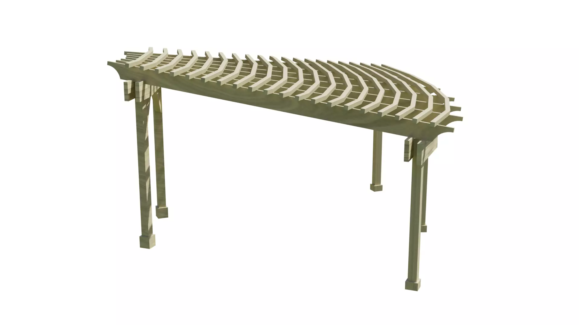 Curved Timber Pergola Pavilion Low-poly 3D model_7
