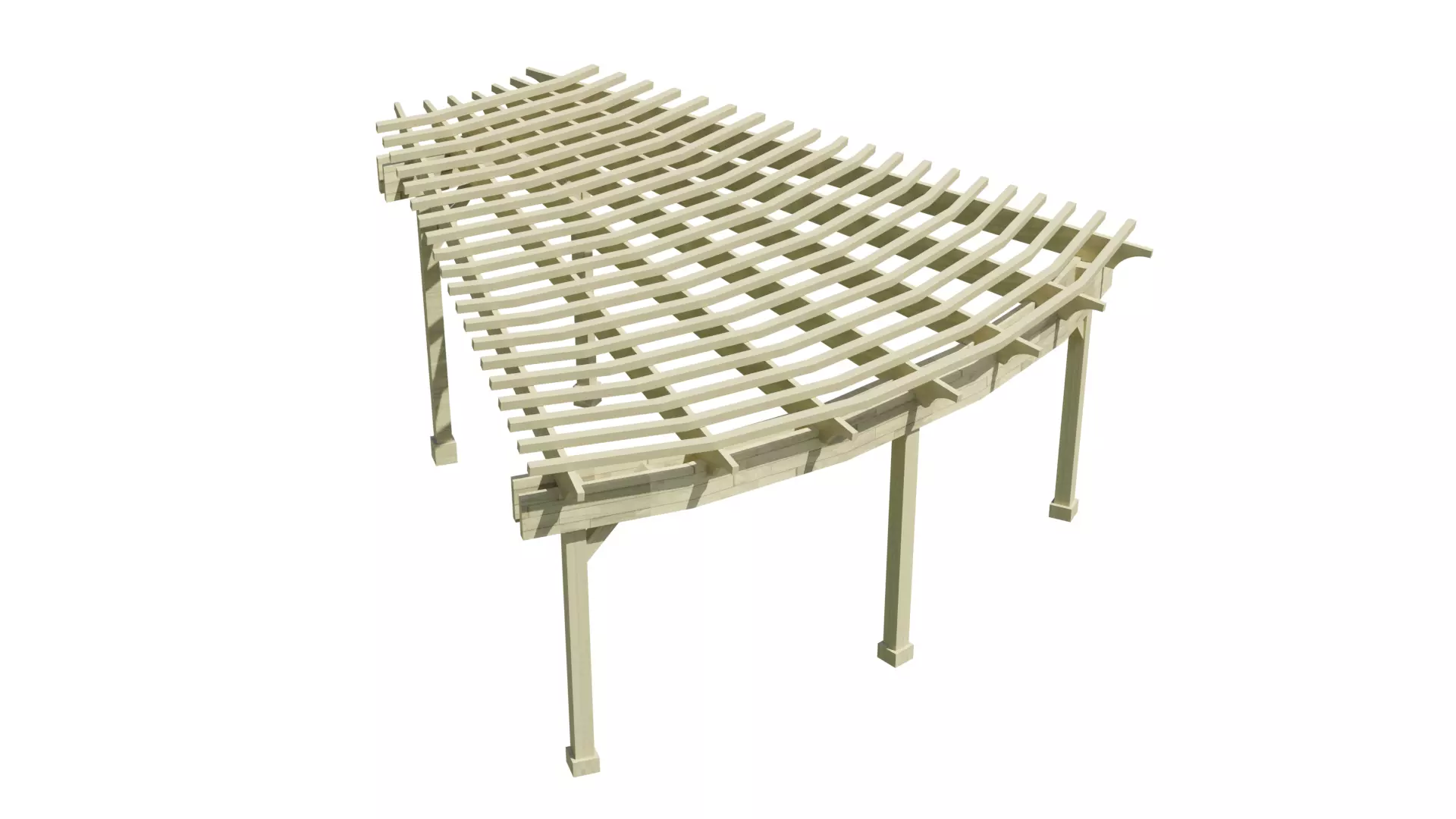 Curved Timber Pergola Pavilion Low-poly 3D model_4