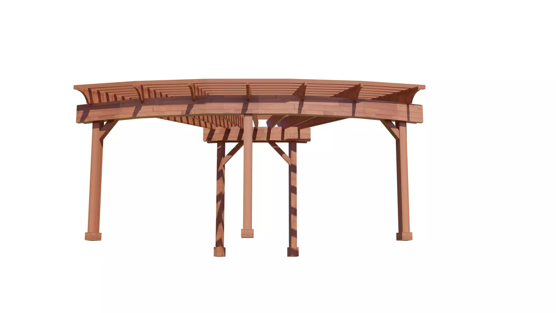 Curved Timber Pergola Pavilion Low-poly 3D model_11