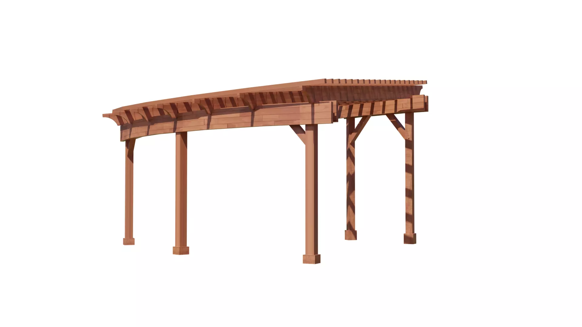 Curved Timber Pergola Pavilion Low-poly 3D model_6