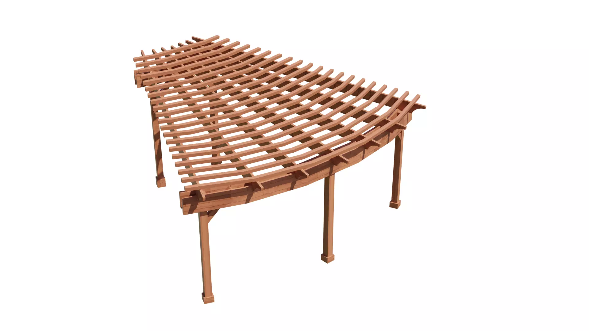 Curved Timber Pergola Pavilion Low-poly 3D model_13