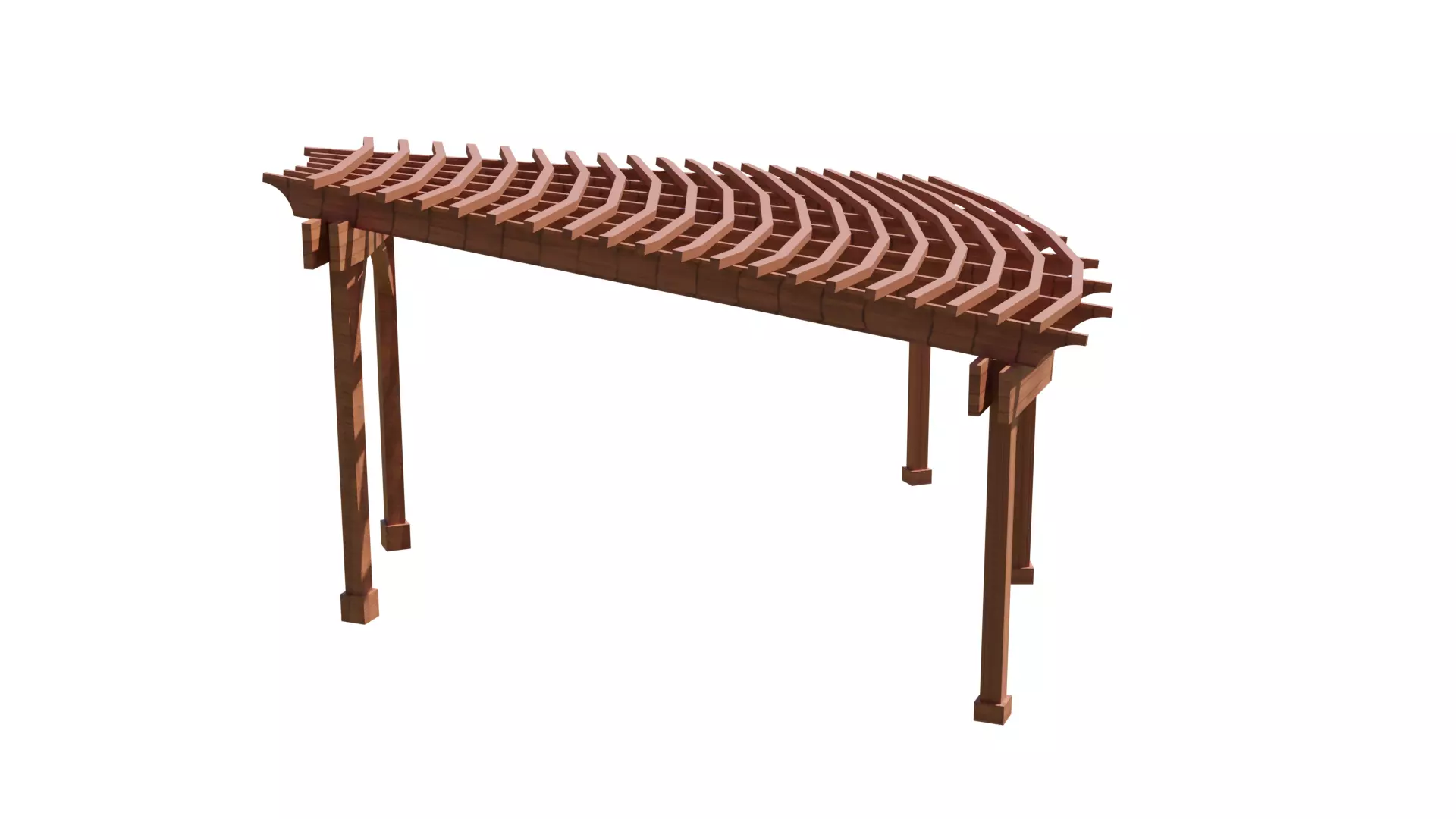 Curved Timber Pergola Pavilion Low-poly 3D model_8