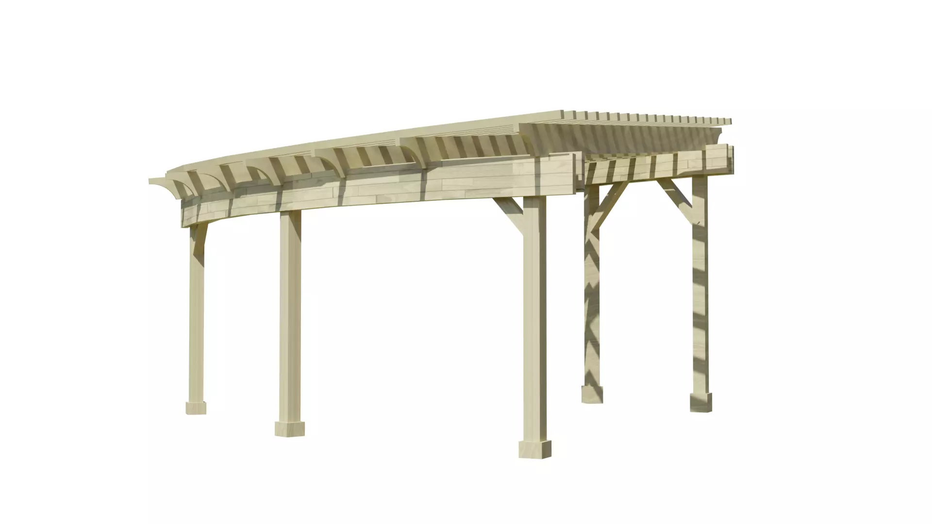 Curved Timber Pergola Pavilion Low-poly 3D model_2