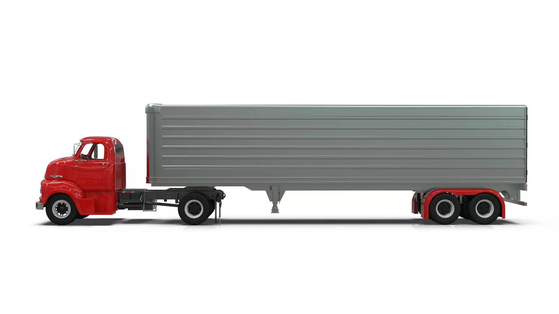 COE Semi Truck Single Axle plus box Trailer 3D model_2