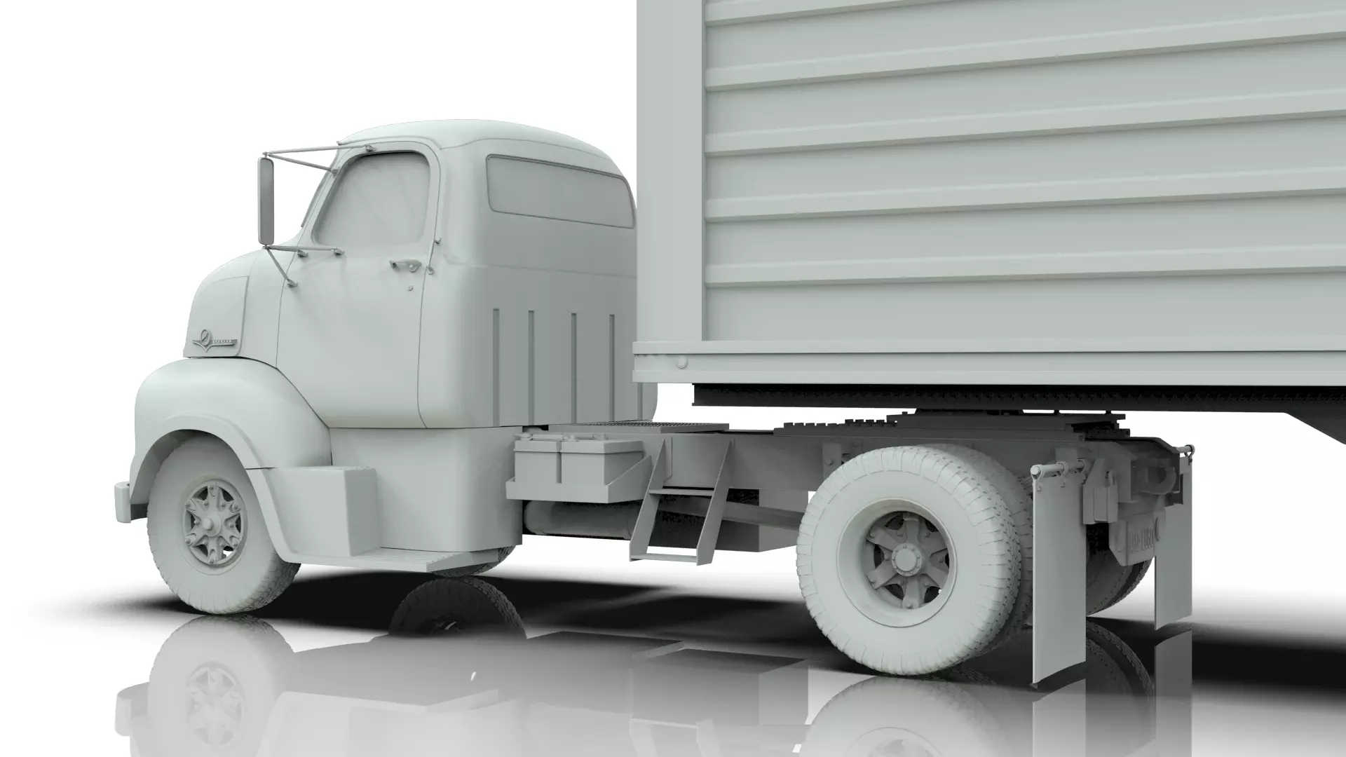 COE Semi Truck Single Axle plus box Trailer 3D model_16