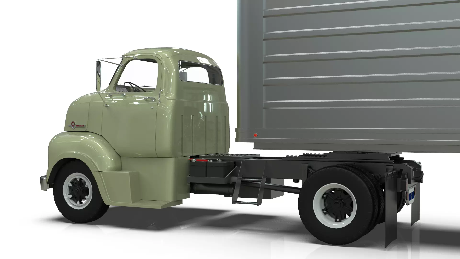 COE Semi Truck Single Axle plus box Trailer 3D model_11