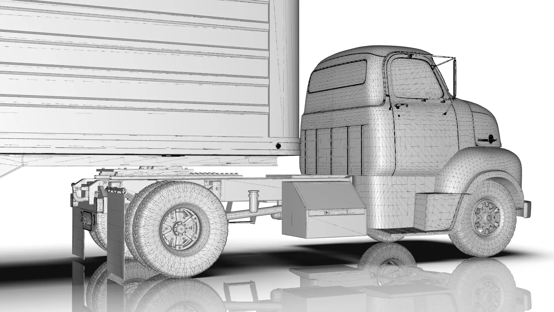 COE Semi Truck Single Axle plus box Trailer 3D model_31