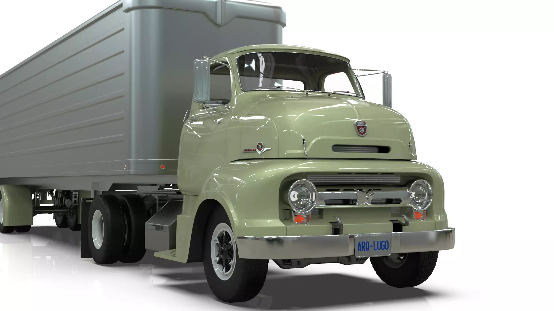 COE Semi Truck Single Axle plus box Trailer 3D model_10