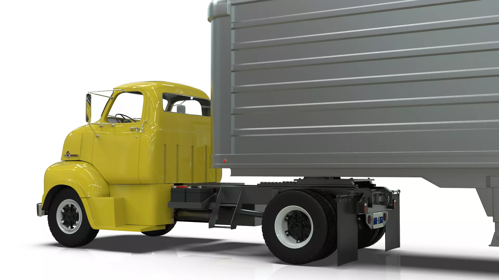 COE Semi Truck Single Axle plus box Trailer 3D model_19