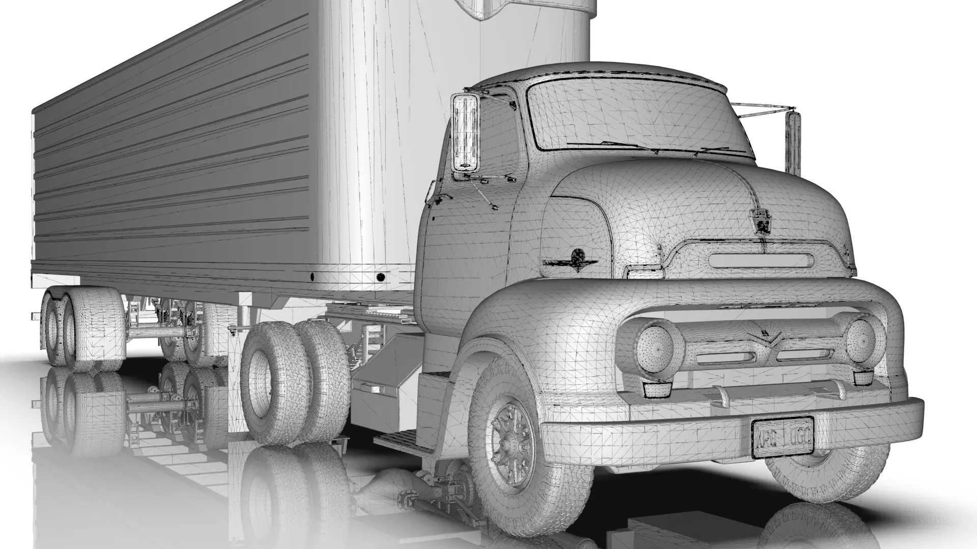 COE Semi Truck Single Axle plus box Trailer 3D model_28