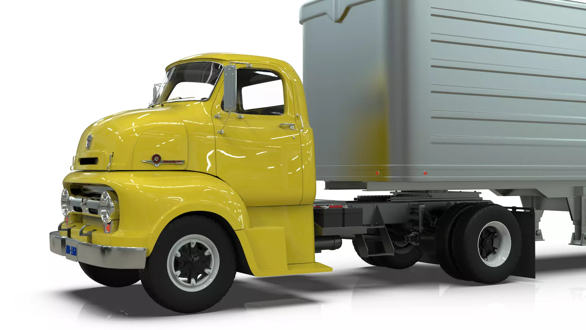 COE Semi Truck Single Axle plus box Trailer 3D model_20