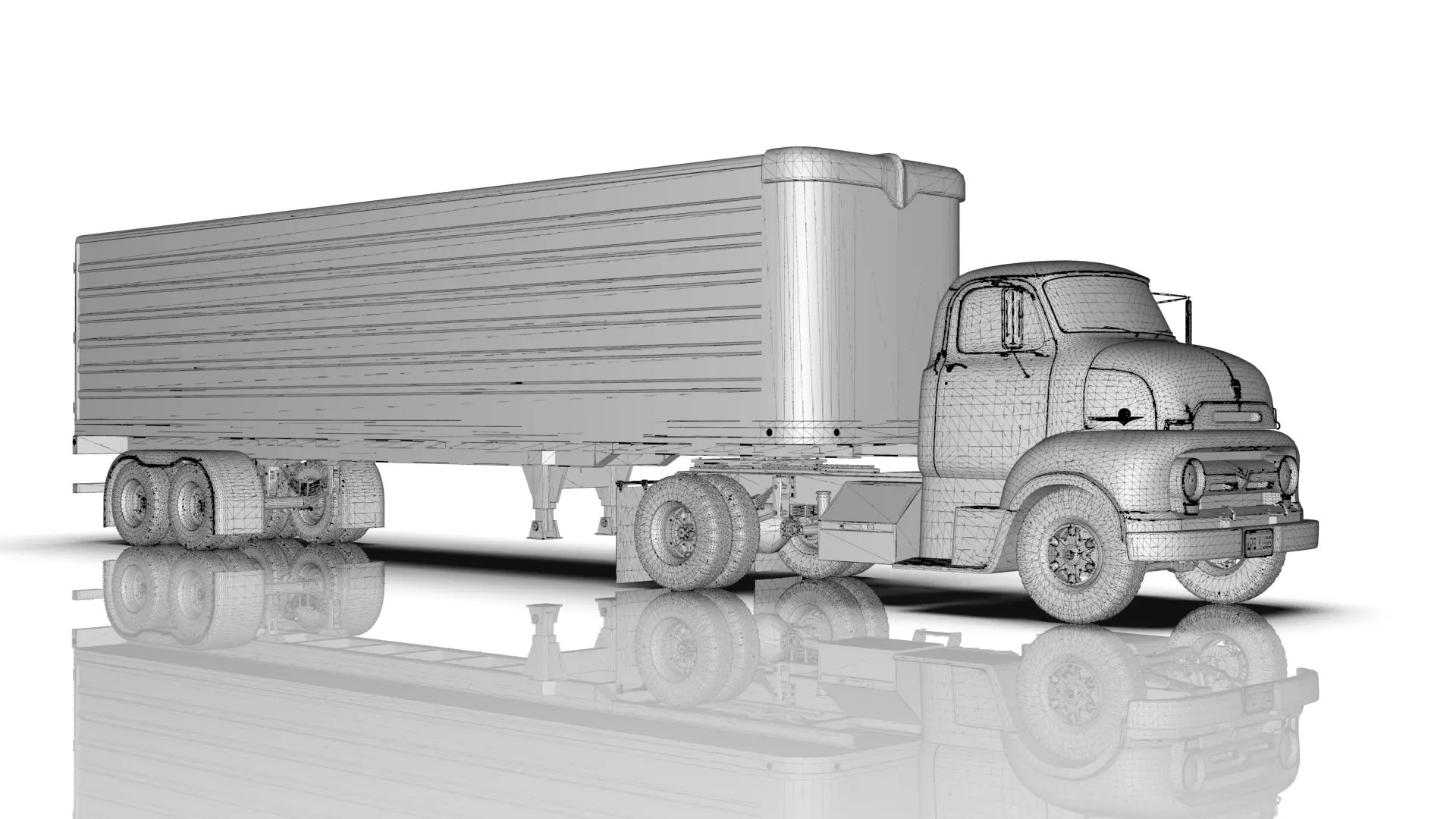 COE Semi Truck Single Axle plus box Trailer 3D model_40