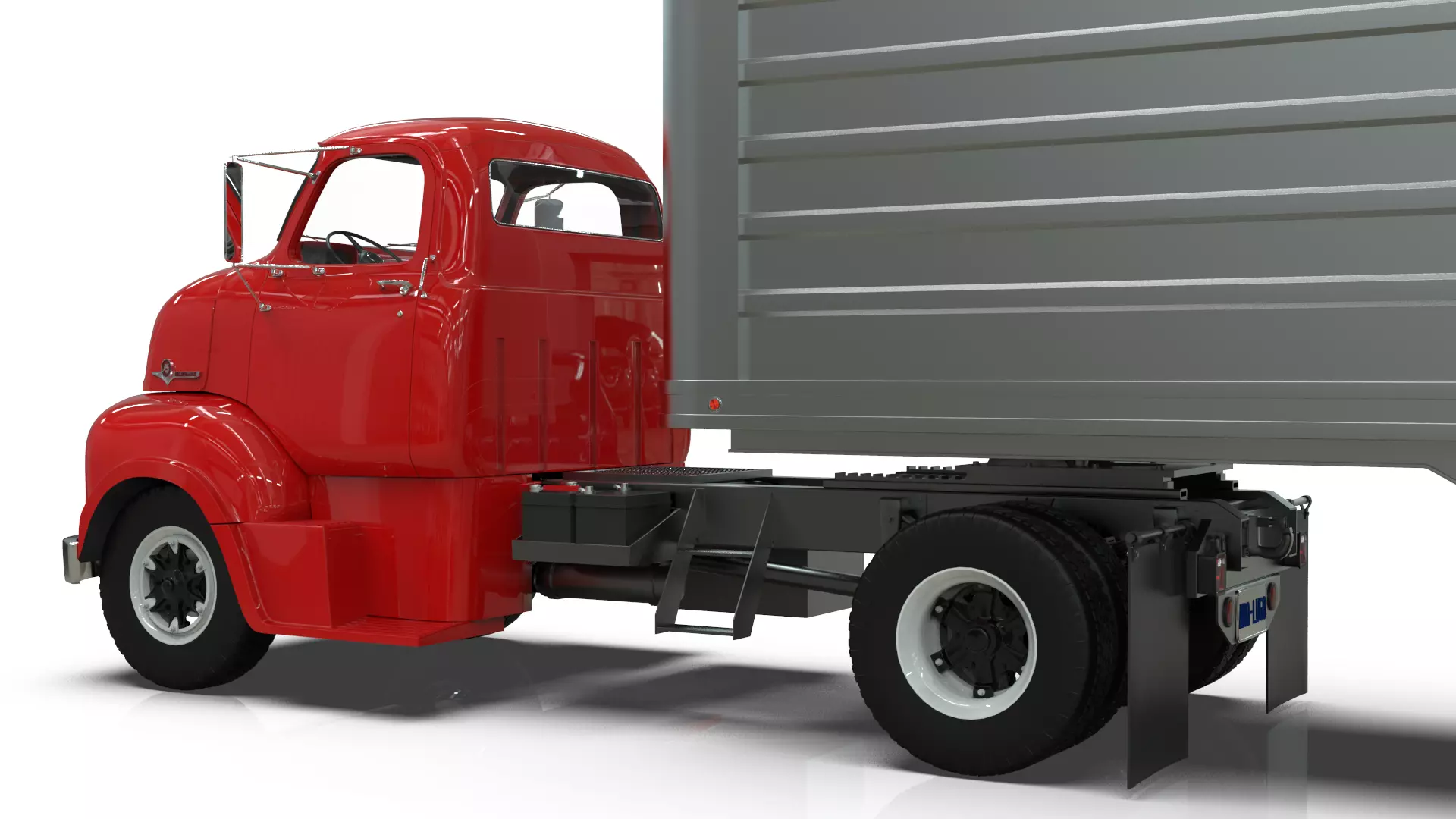 COE Semi Truck Single Axle plus box Trailer 3D model_4