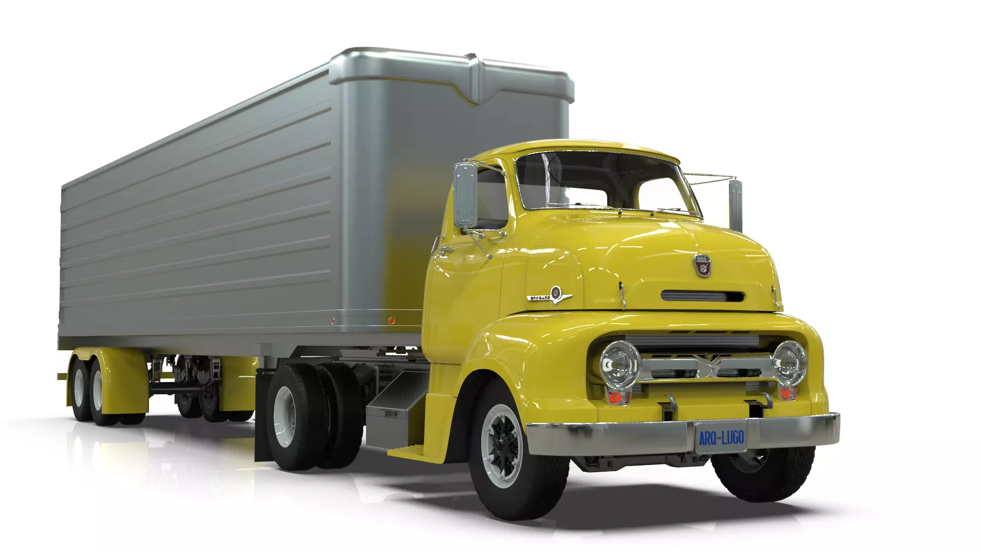 COE Semi Truck Single Axle plus box Trailer 3D model_15