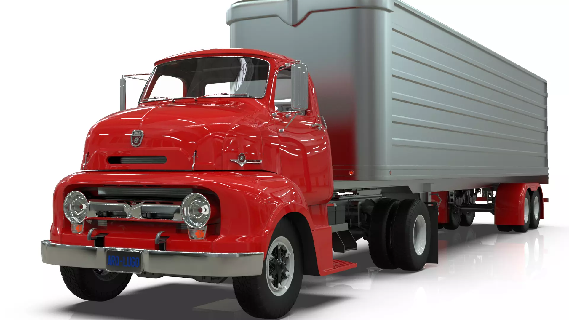 COE Semi Truck Single Axle plus box Trailer 3D model_13