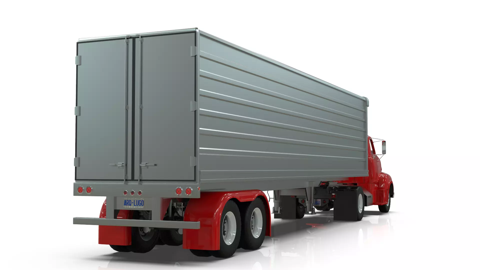 COE Semi Truck Single Axle plus box Trailer 3D model_6