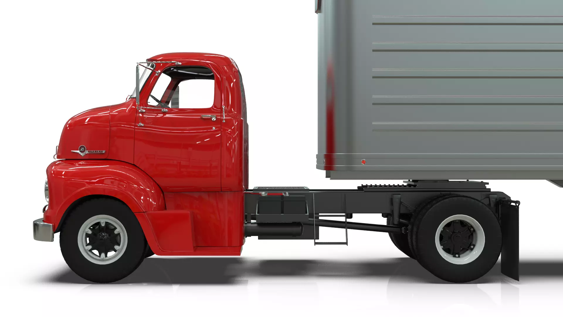 COE Semi Truck Single Axle plus box Trailer 3D model_3