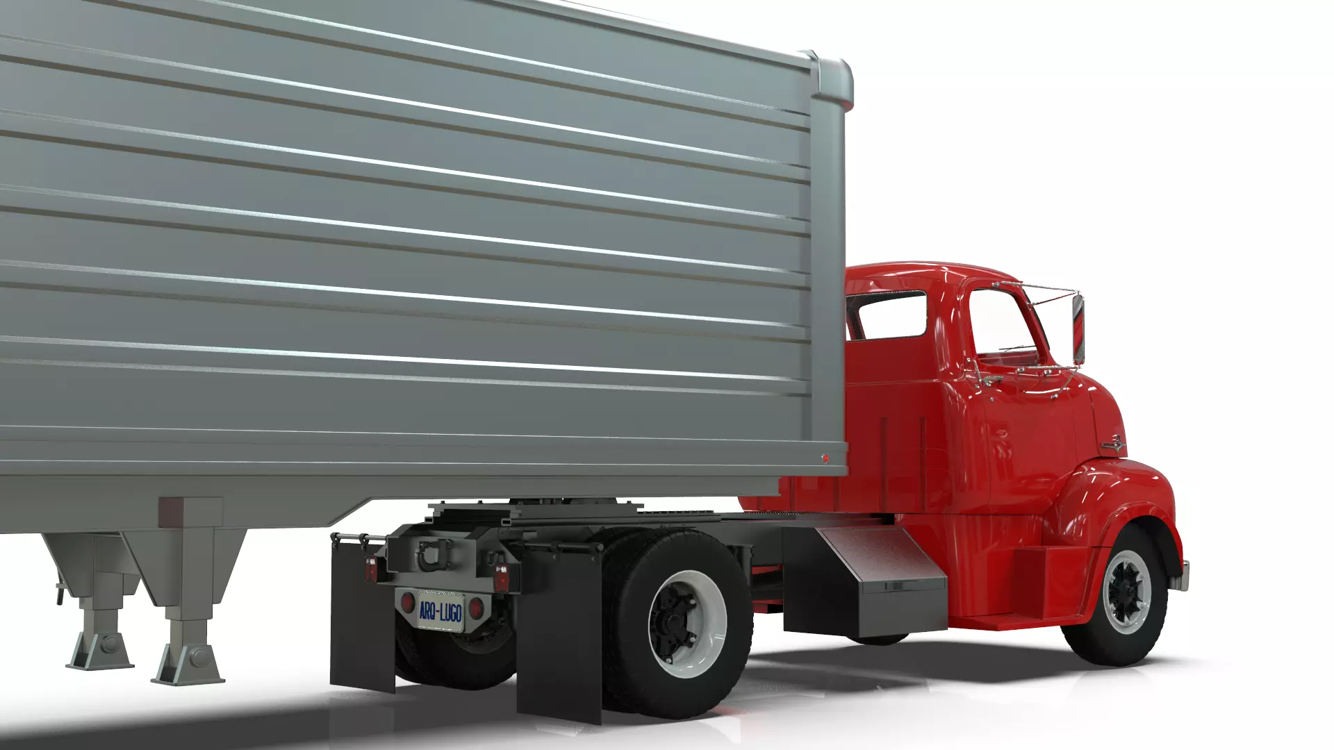 COE Semi Truck Single Axle plus box Trailer 3D model_7