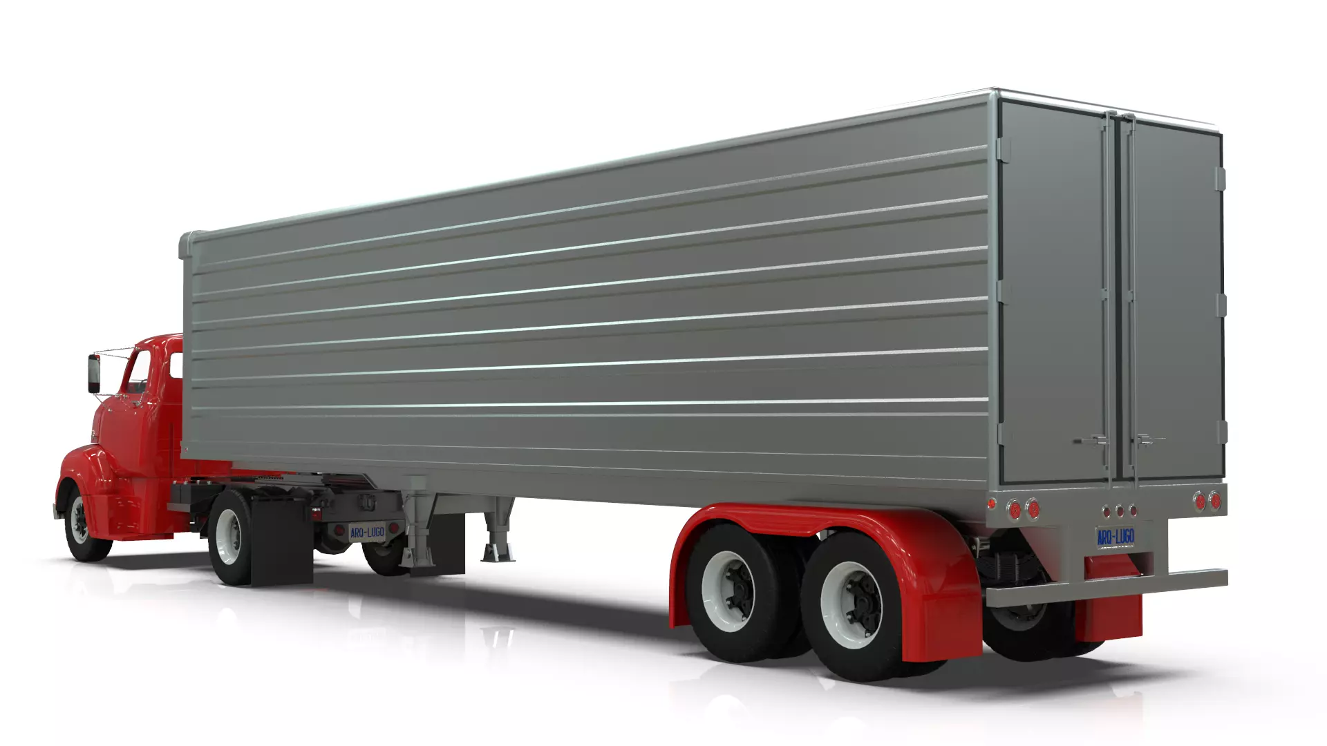COE Semi Truck Single Axle plus box Trailer 3D model_5