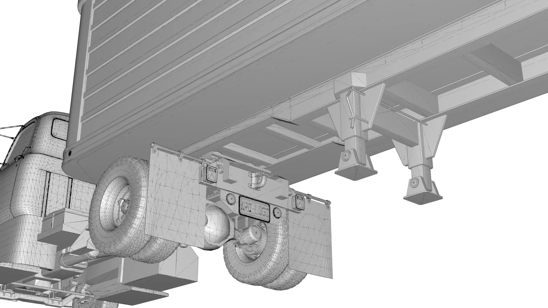 COE Semi Truck Single Axle plus box Trailer 3D model_32
