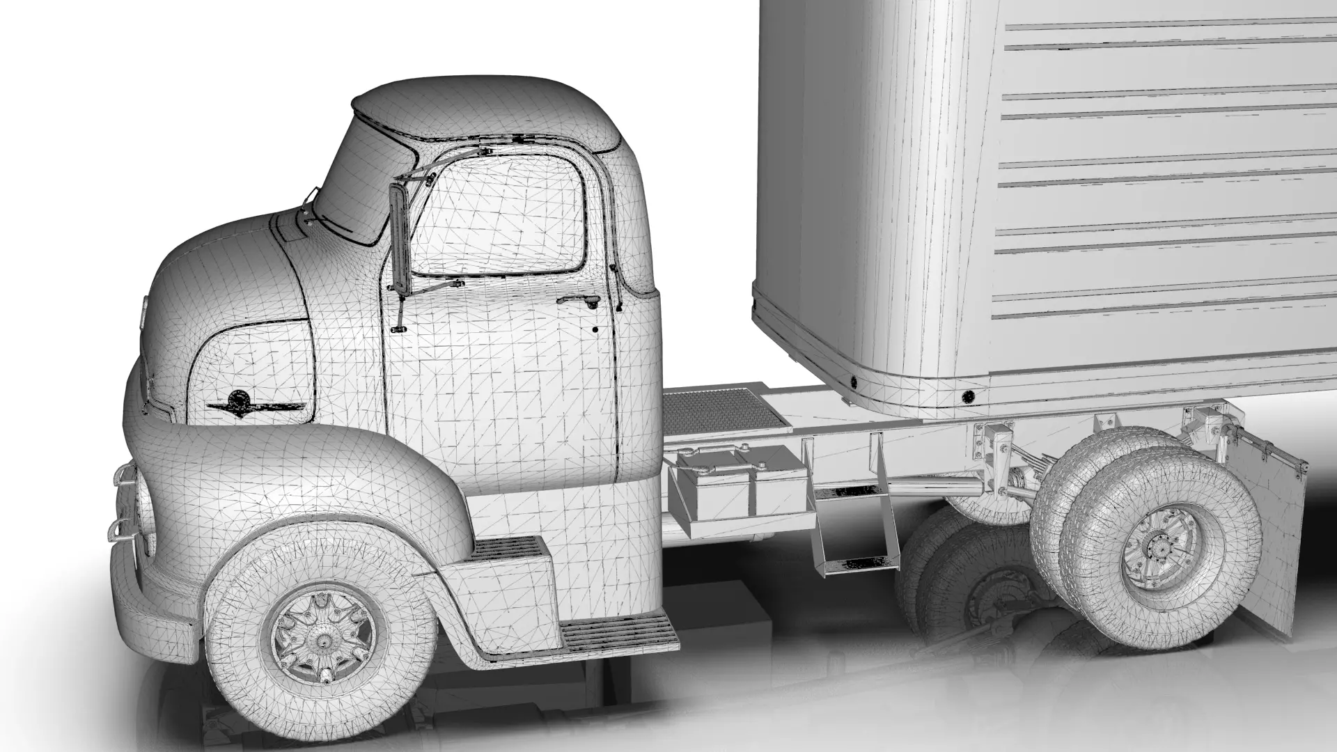 COE Semi Truck Single Axle plus box Trailer 3D model_39