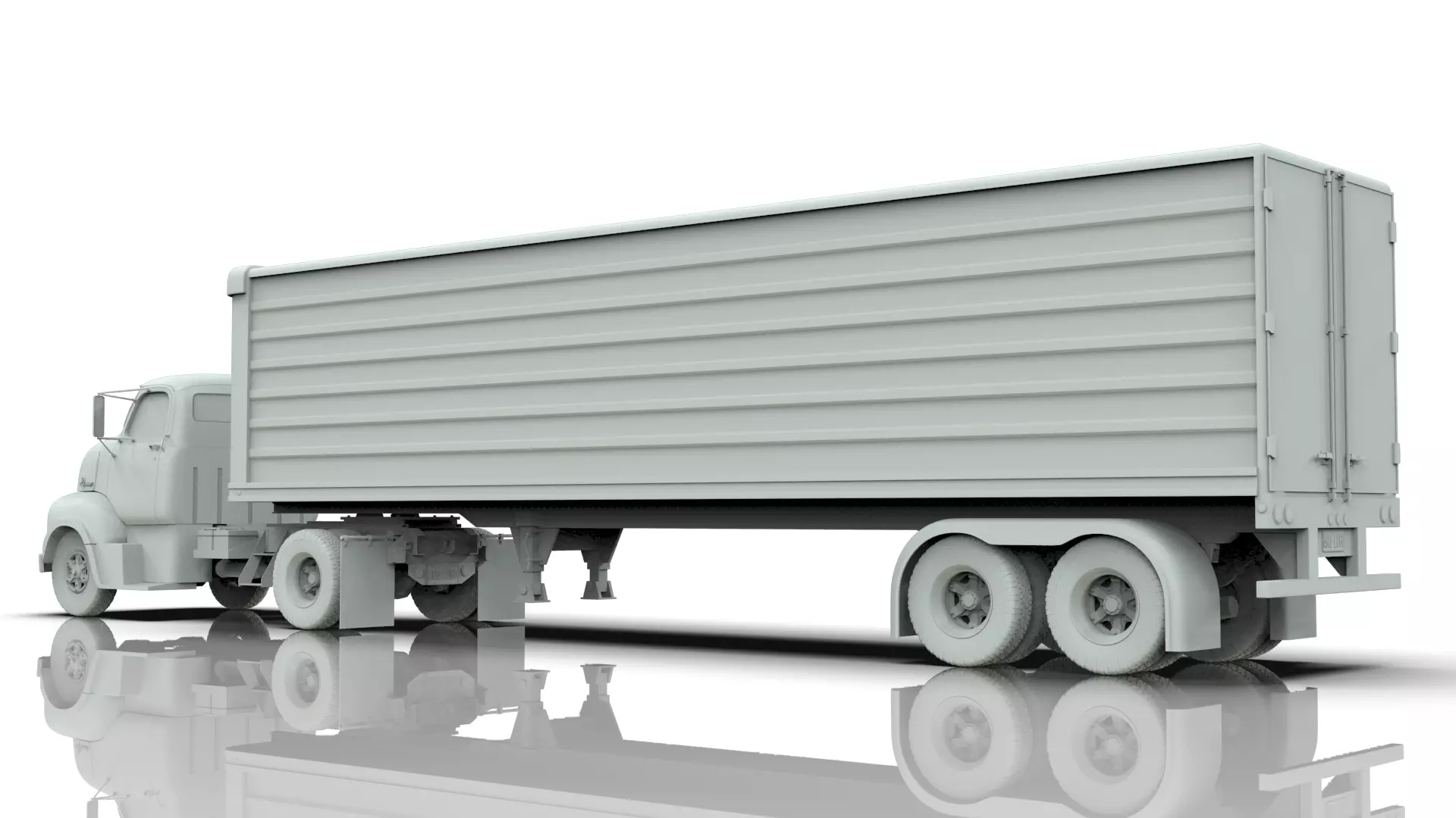 COE Semi Truck Single Axle plus box Trailer 3D model_27