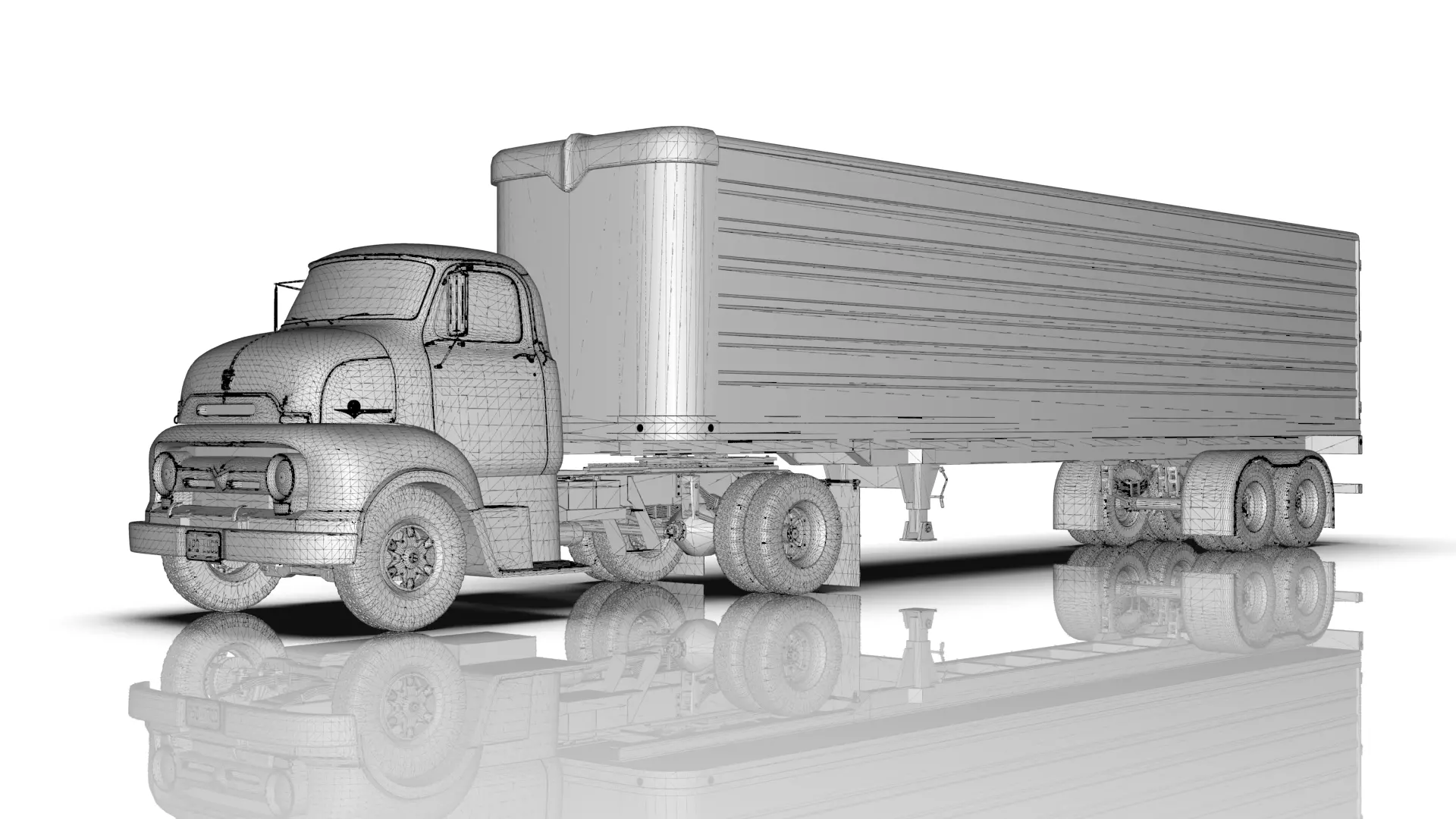 COE Semi Truck Single Axle plus box Trailer 3D model_23
