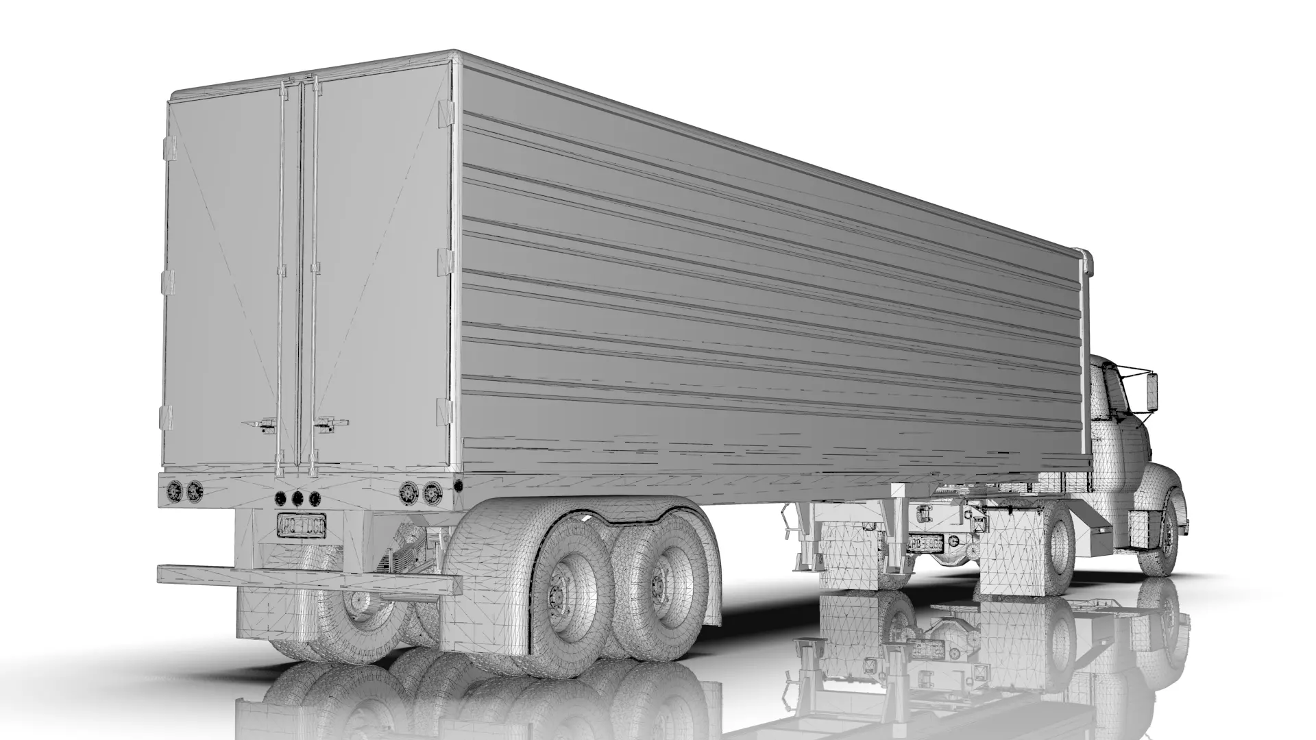 COE Semi Truck Single Axle plus box Trailer 3D model_29