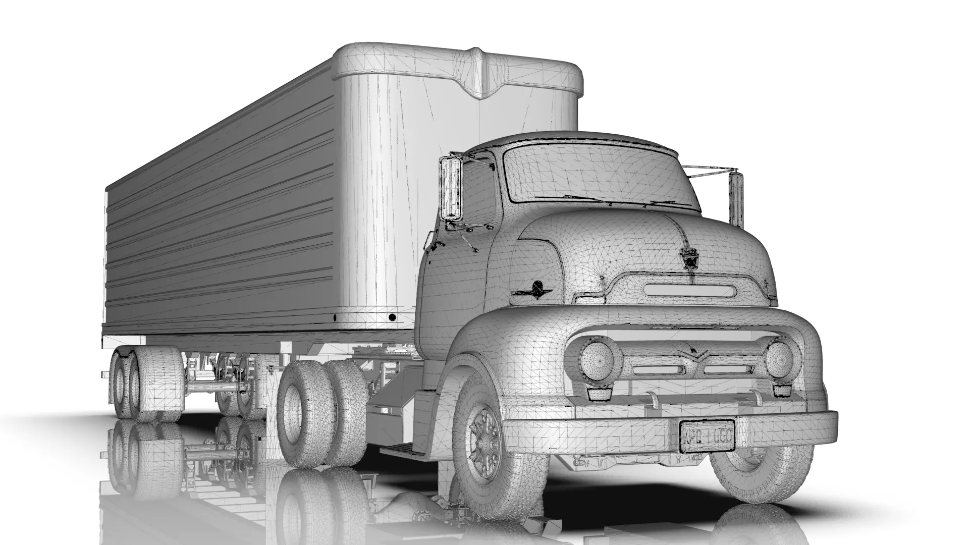 COE Semi Truck Single Axle plus box Trailer 3D model_22