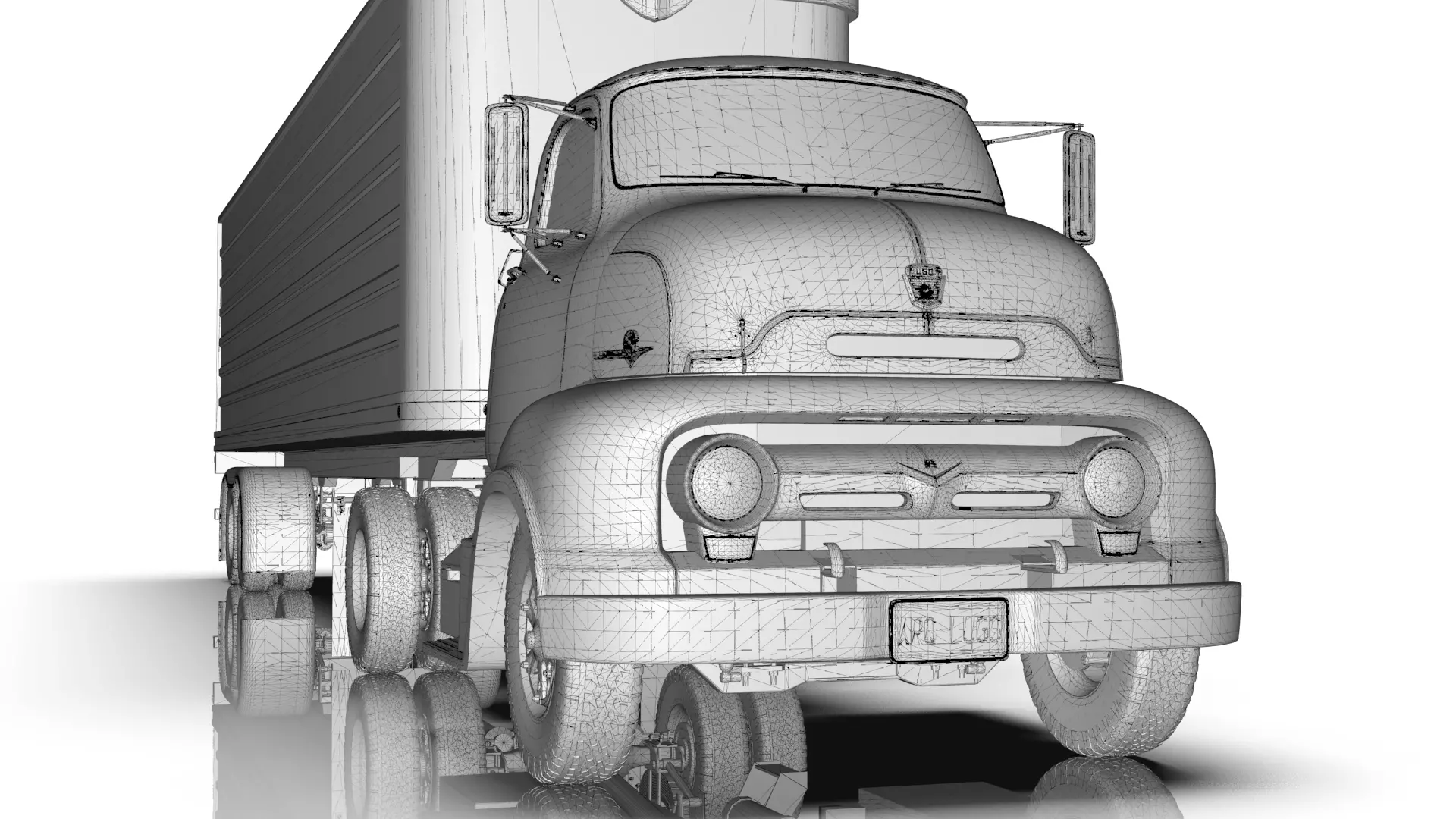 COE Semi Truck Single Axle plus box Trailer 3D model_34