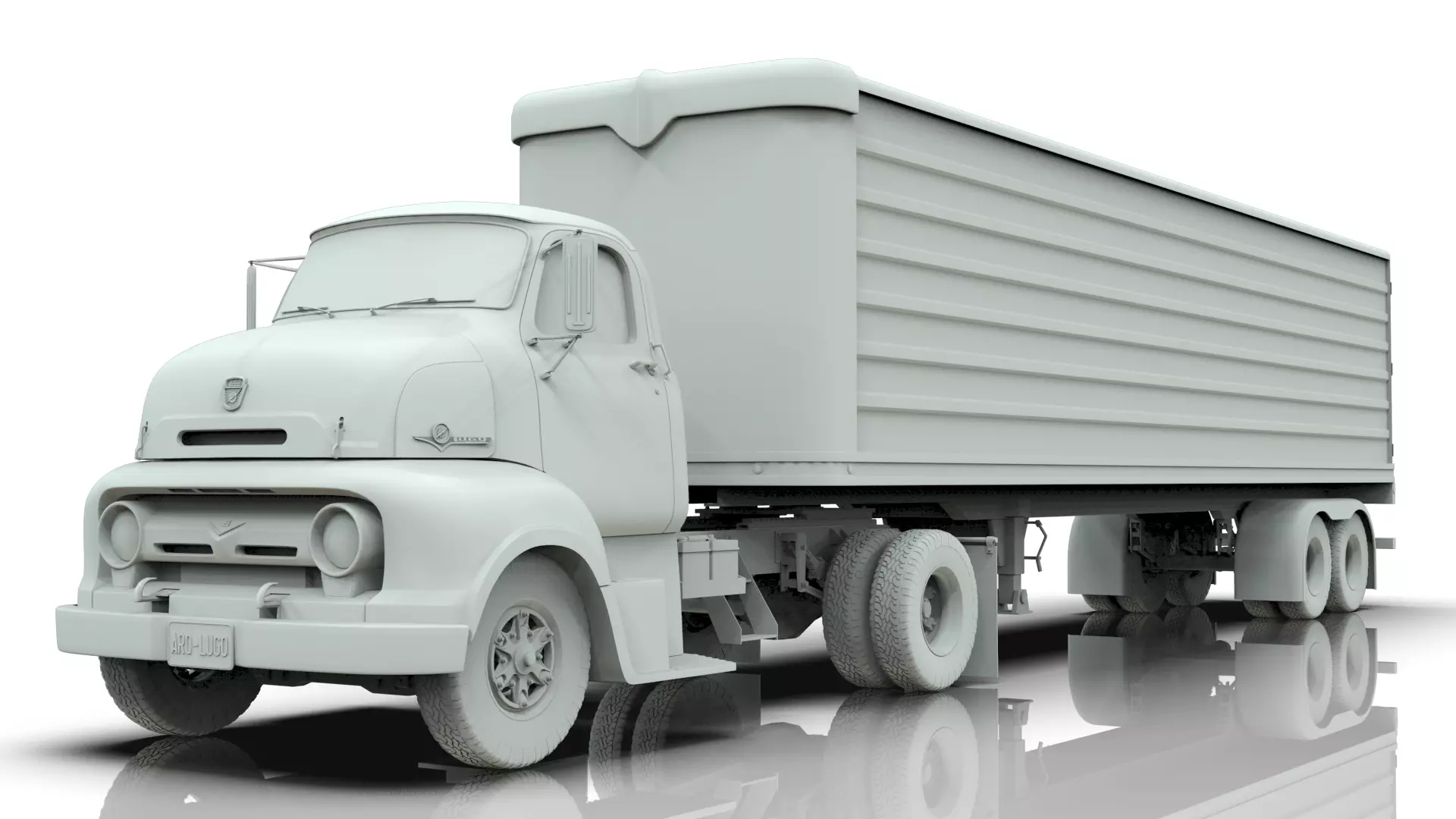 COE Semi Truck Single Axle plus box Trailer 3D model_21