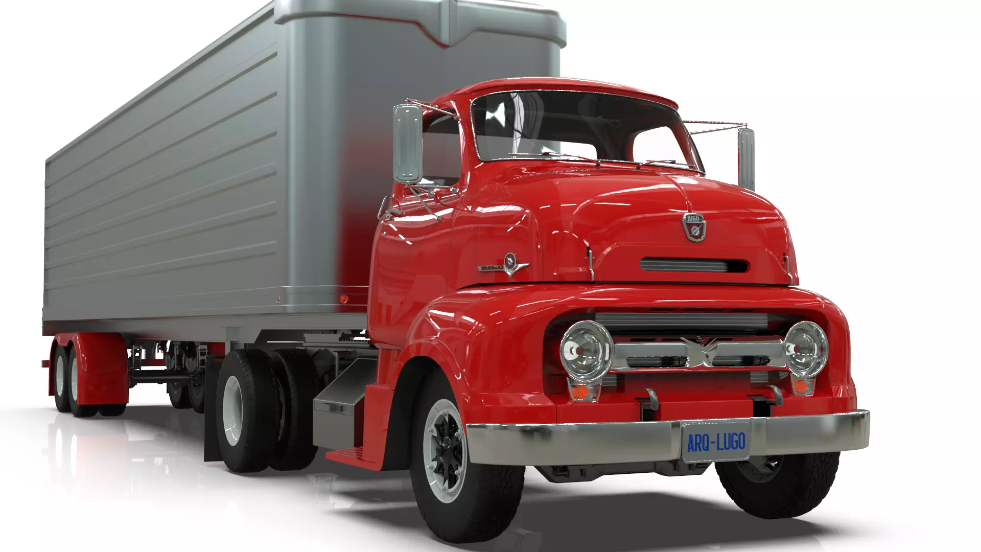 COE Semi Truck Single Axle plus box Trailer 3D model_14