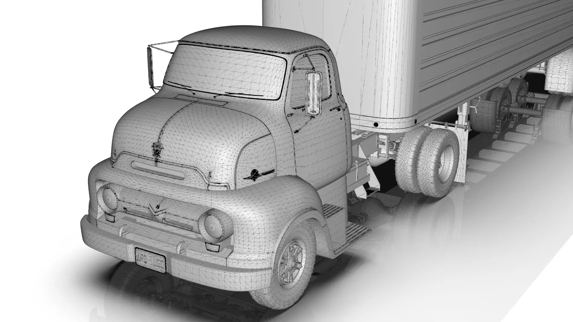 COE Semi Truck Single Axle plus box Trailer 3D model_26