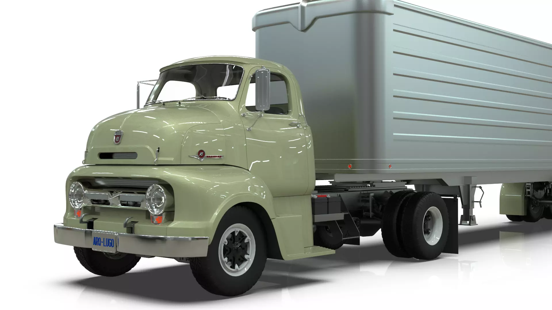 COE Semi Truck Single Axle plus box Trailer 3D model_9