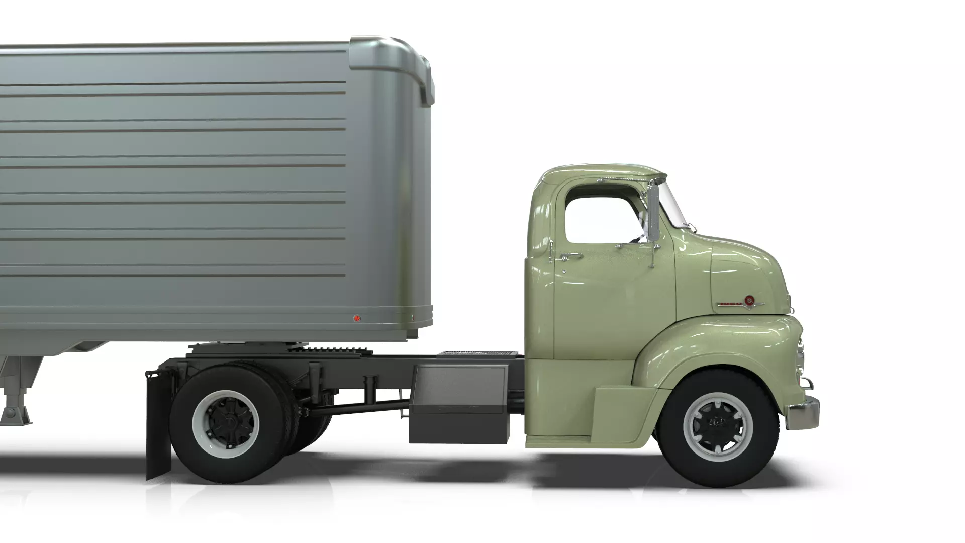 COE Semi Truck Single Axle plus box Trailer 3D model_12