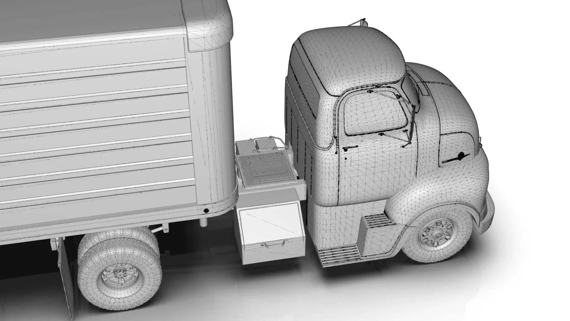 COE Semi Truck Single Axle plus box Trailer 3D model_37