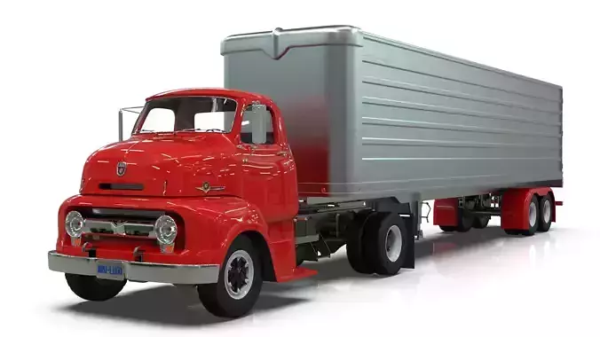 COE Semi Truck Single Axle plus box Trailer 3D model