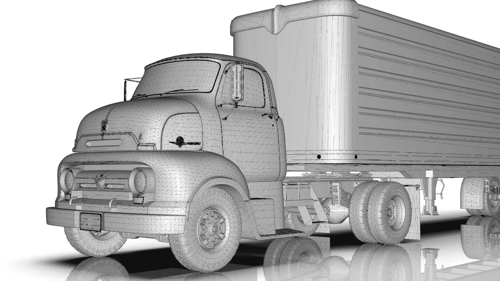 COE Semi Truck Single Axle plus box Trailer 3D model_25