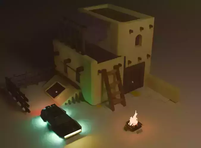 Cottage in a Desert  Low Poly Modular 3D Model