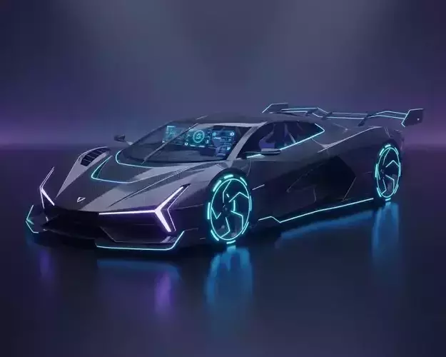 Cyberpunk Carbon Fiber Supercar with Neon Accents