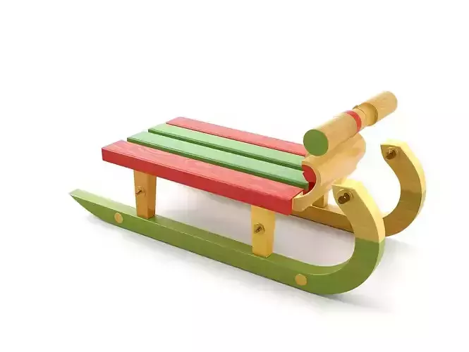 Colorful Wooden Sledge 3D Model Festive Winter Toy Low-poly 3D model