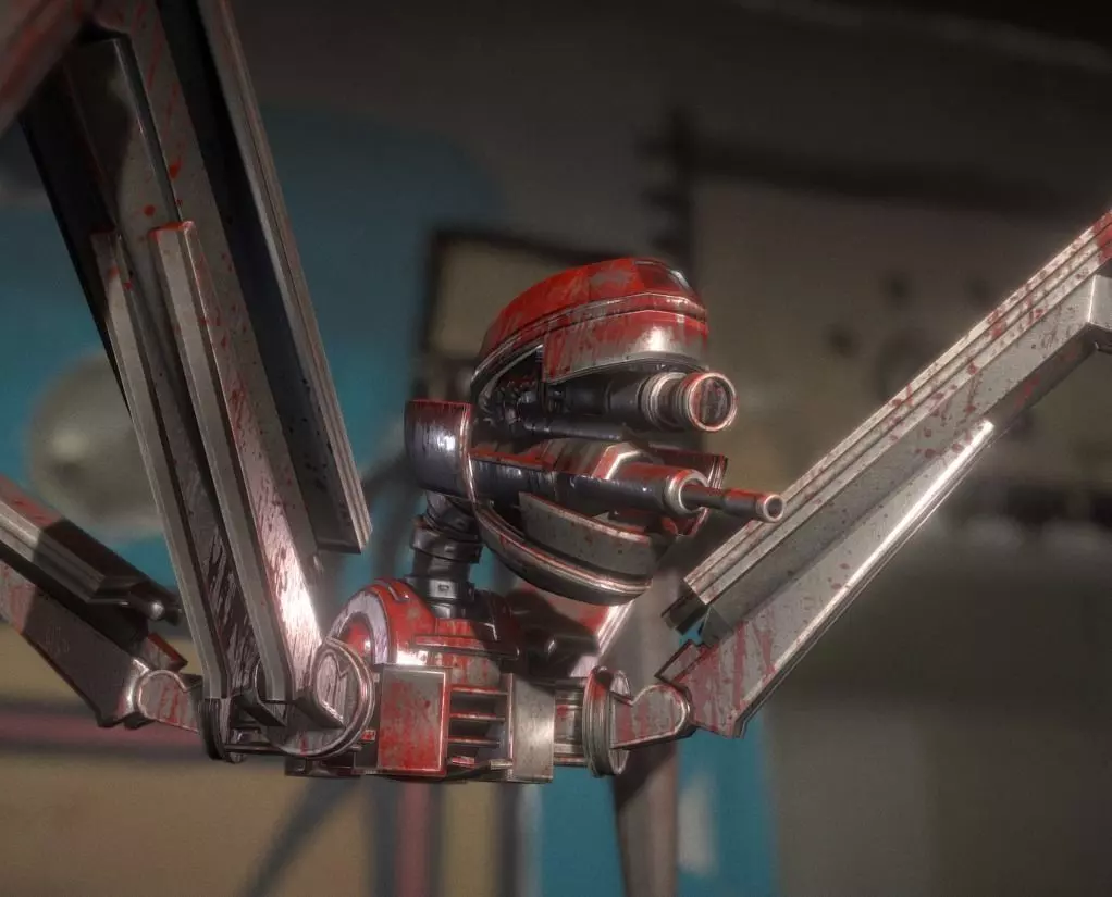 Bloody Gun Bot Low-poly 3D model_0